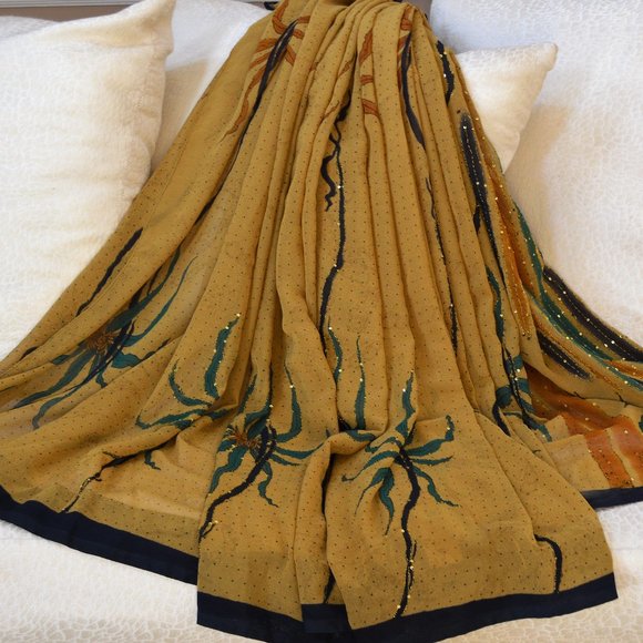 Other - PARTY FANCY SARI KHAKI ETHNIC INDIA SAREE FABRIC